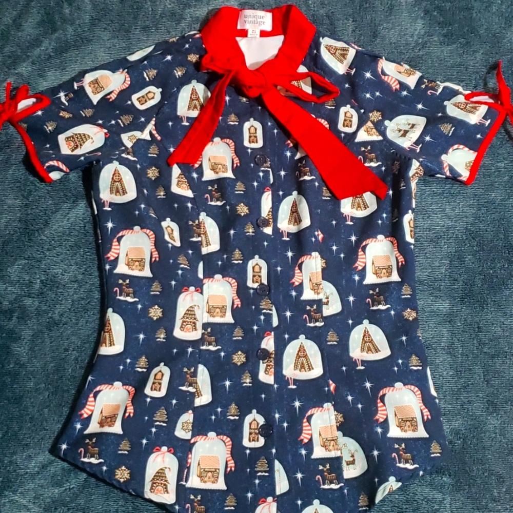 Unique Vintage Gingerbread Neck Tie Blouse